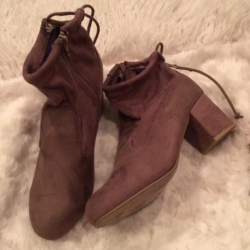 Faux Suede Brown Ankle Booties